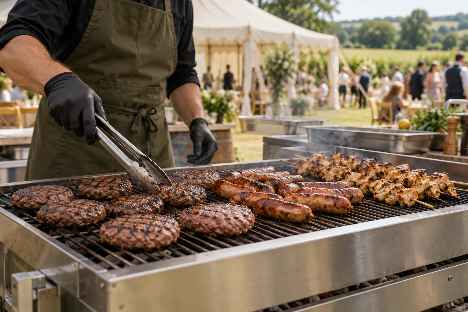 Professional BBQ catering at a garden event — illustrative image